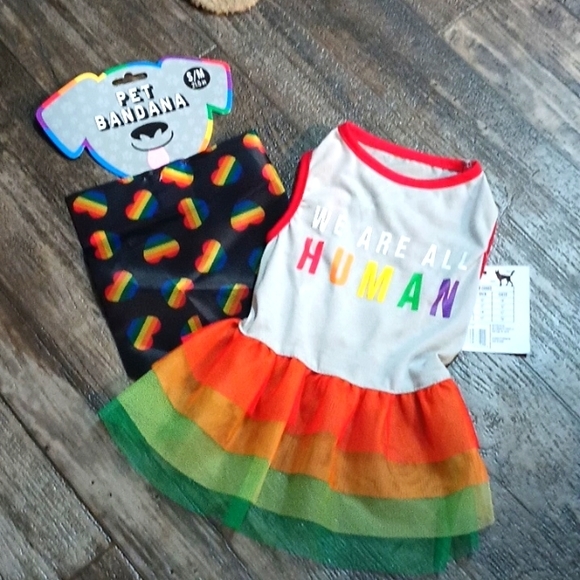 2pc Set, WE ARE ALL HUMAN Pet Bandana and Pet Dress for Feline or Canine - Picture 6 of 6